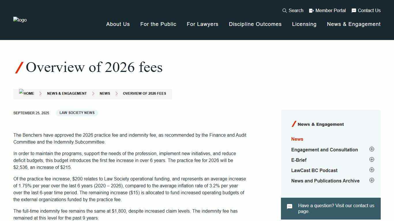 Overview of 2026 fees