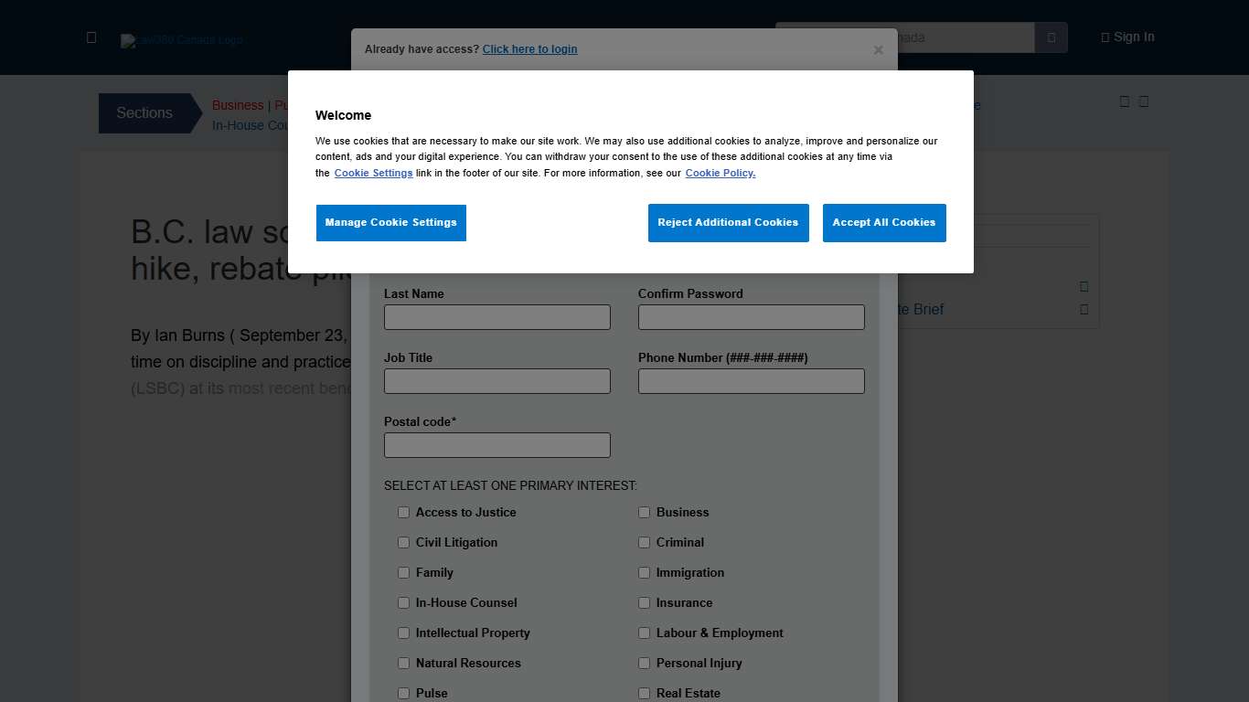 B.C. law society approves 2026 fee hike, rebate pilot program - Law360 Canada